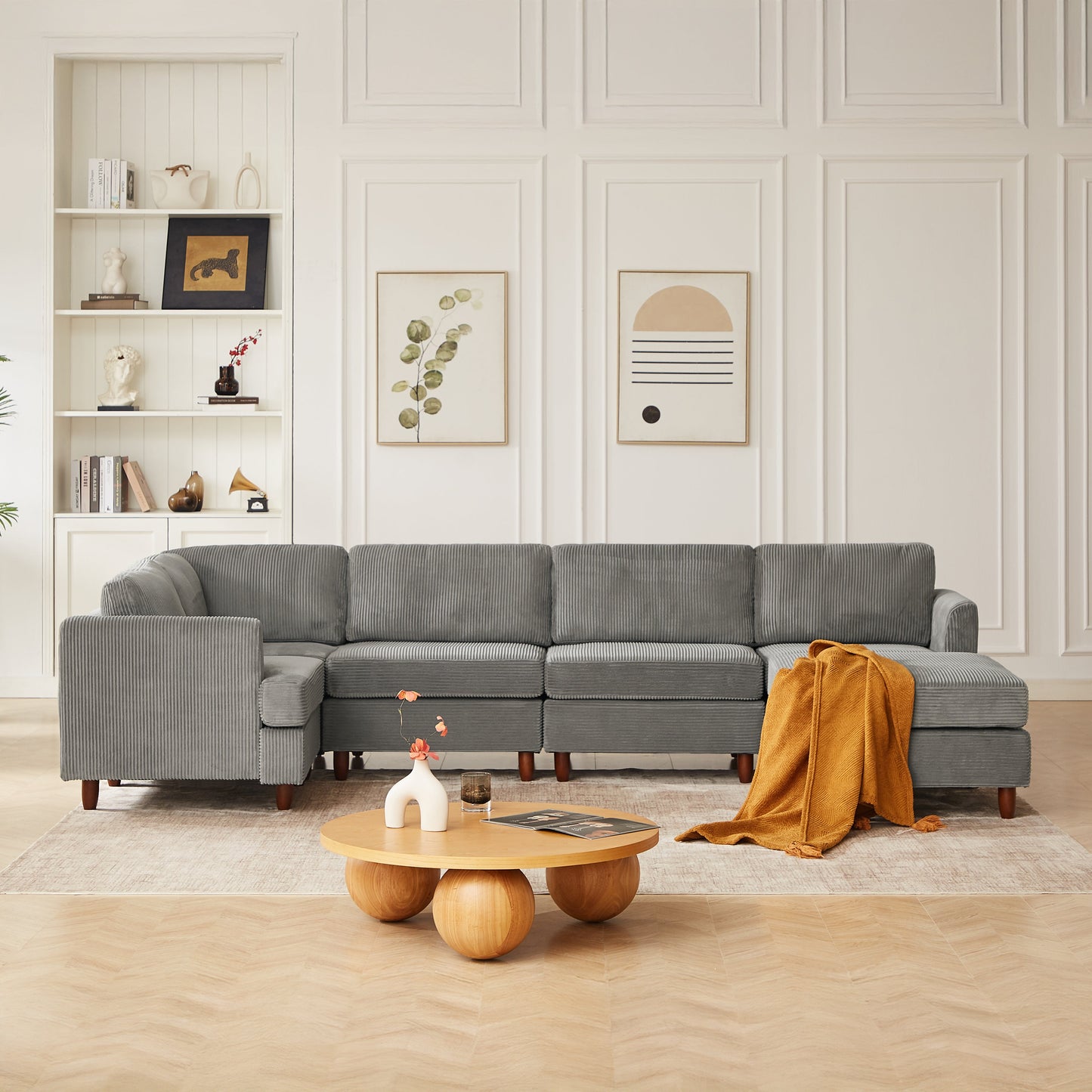 Modern Modular Sectional Couch 6-seat Sleeper Sofa by HouseOfZazla in gray corduroy on Tampa Home & Garden Store
