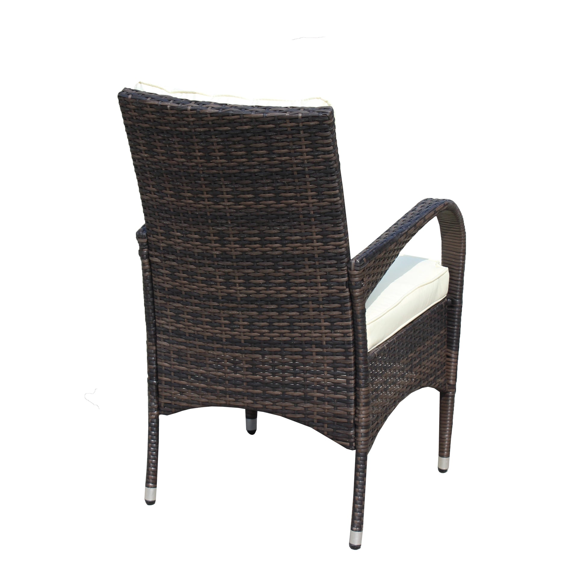 2-Piece Liberatore outdoor dining chairs with beige cushions in dark brown wicker by HouseOfZazla on Tampa Home & Garden Store
