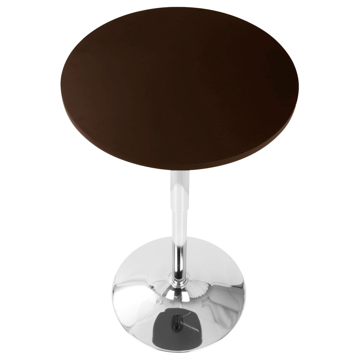 Adjustable round bar table with dark brown top and chrome pedestal base on Tampa Home & Garden Store