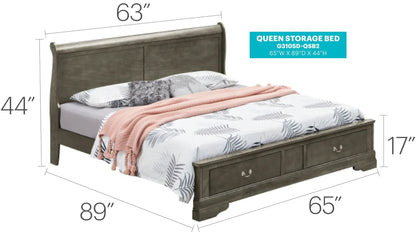 Upholstered Sleigh Bed with Dovetail Drawers