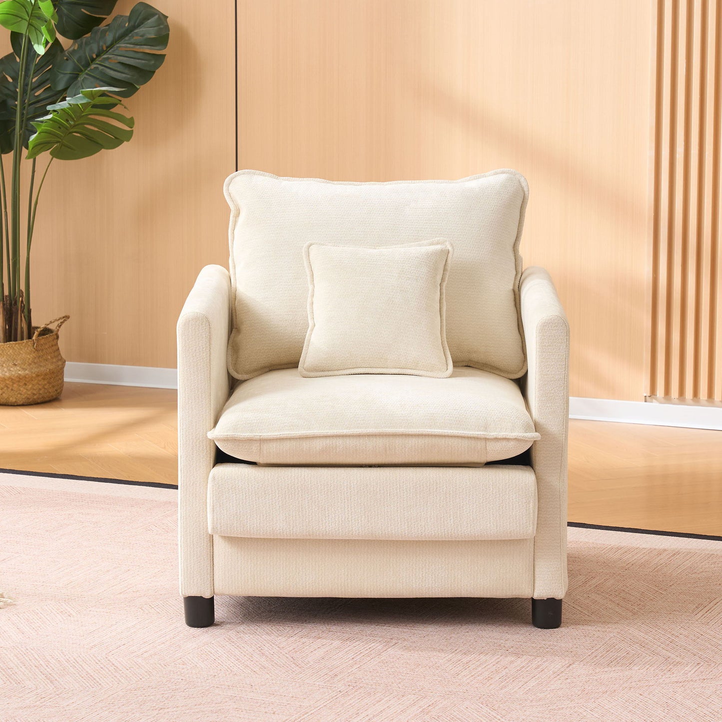 Modern Reading Armchair beige textured fabric with matching cushions by HouseOfZazla on Tampa Home & Garden Store