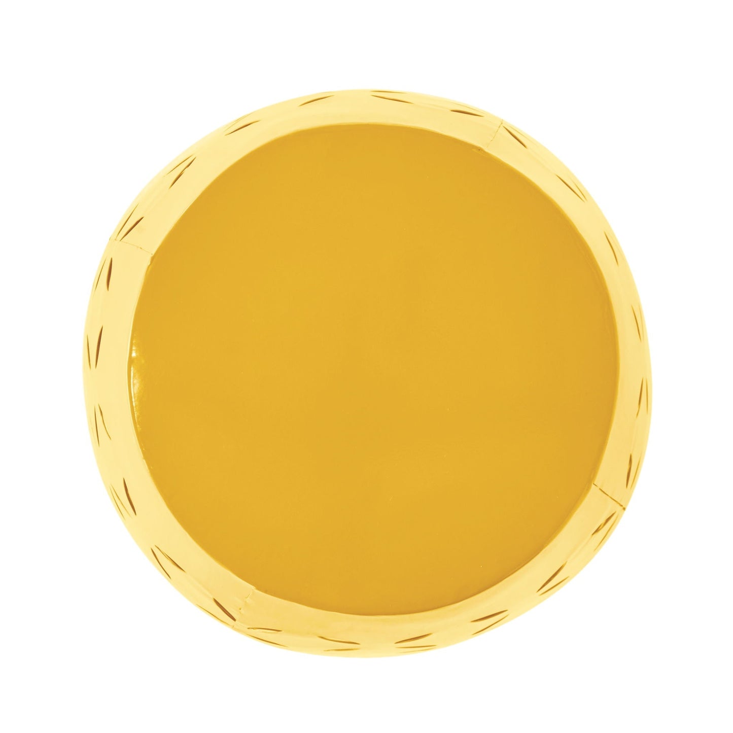 Outdoor side table, barrel-shaped, bright yellow metal with decorative cutouts on Tampa Home & Garden Store