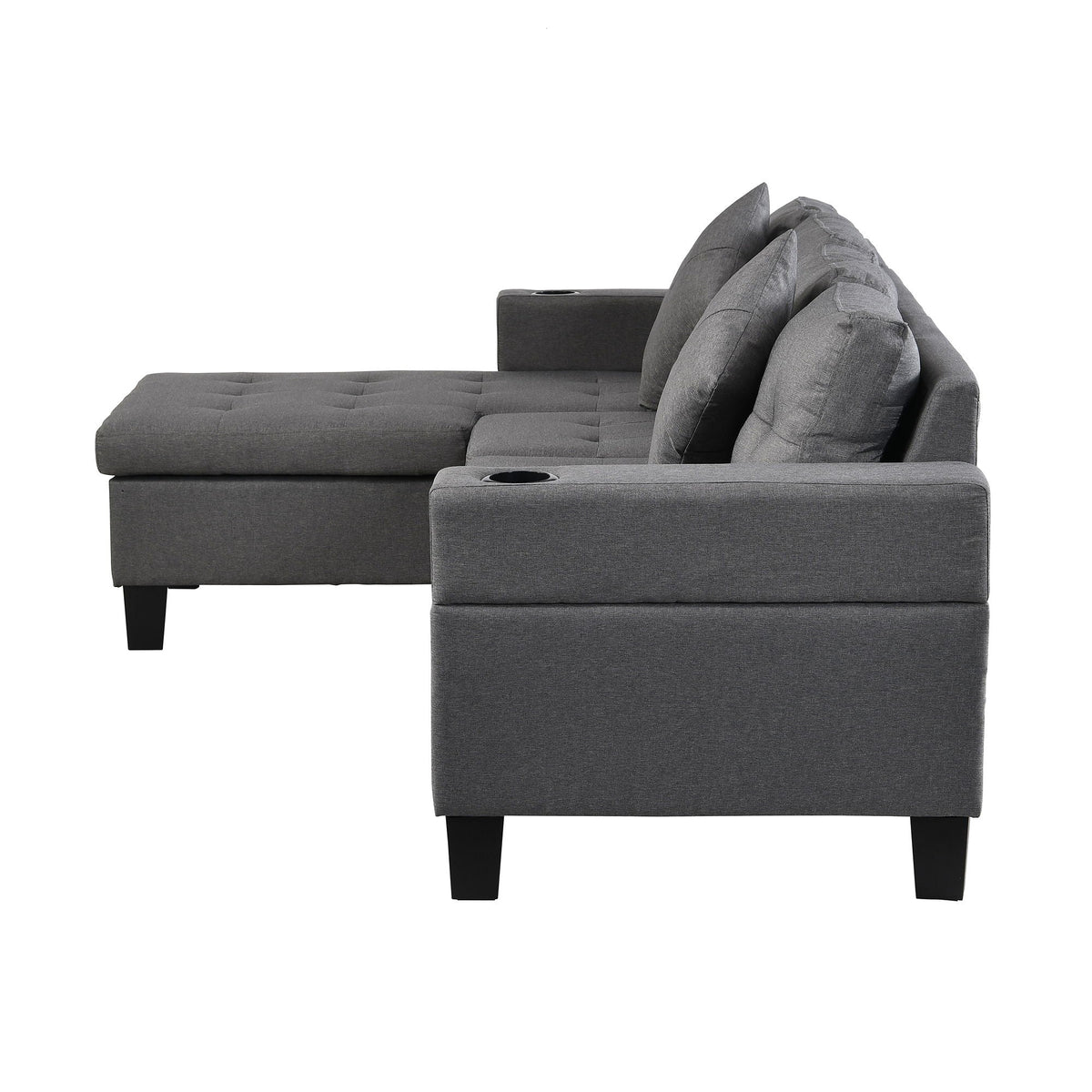 Modern gray fabric sectional sofa with L-shaped chaise and cup holder 4 seats HouseOfZazla on Tampa Home & Garden Store
