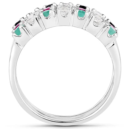 1.44ct genuine multistone sterling silver ring with teal and pink accents and clear stones on Tampa Home & Garden Store