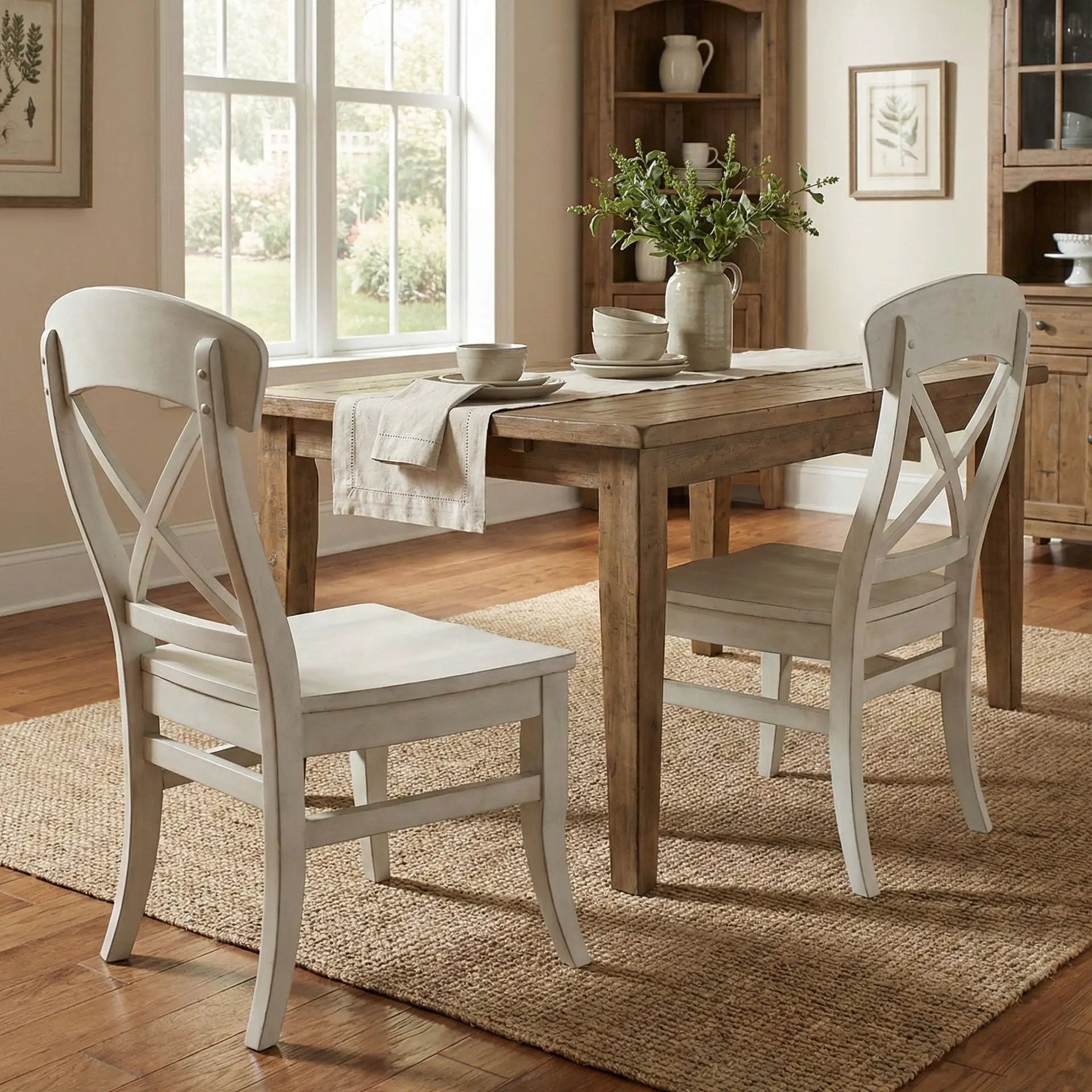 Harola cross-back dining chairs Smoky White with wooden frames, set of 2 on Tampa Home & Garden Store