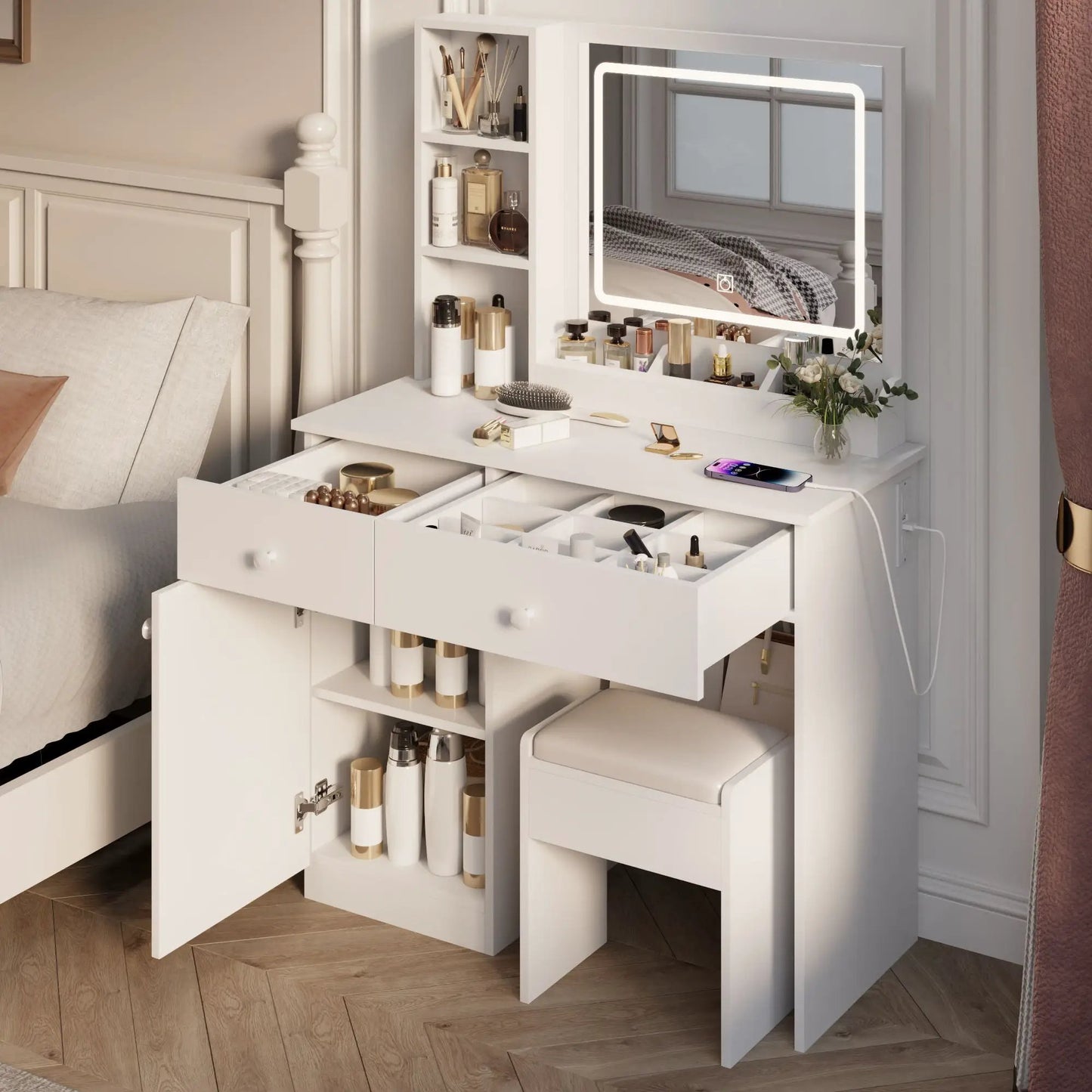 Vanity Desk With Mirror and Adjustable Lights