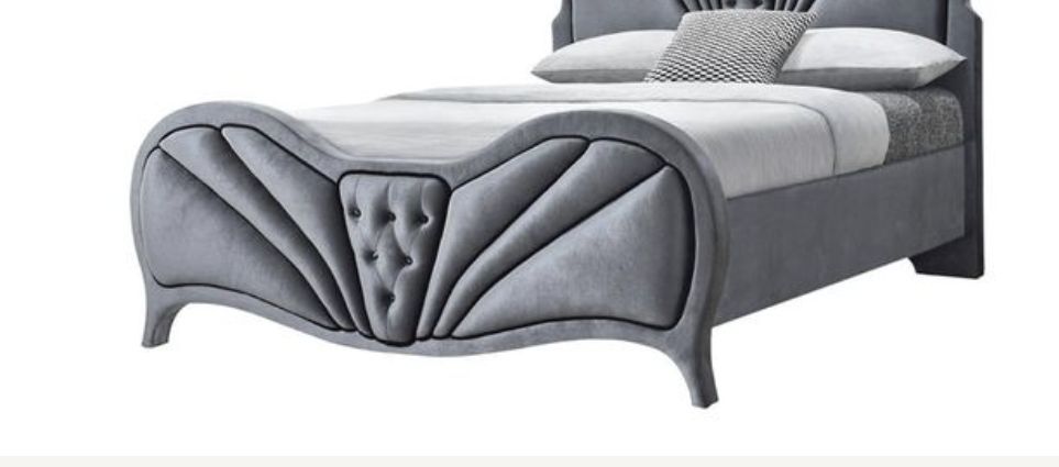 Dante Queen Upholstered Bed and Gray Velvet