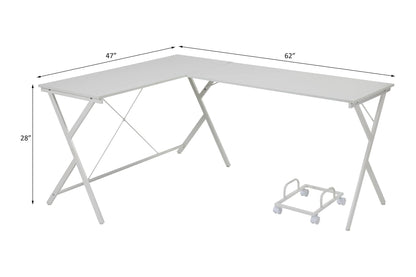 Dazenus Computer Desk, white L-shaped corner desk with metal X-frame legs on Tampa Home & Garden Store