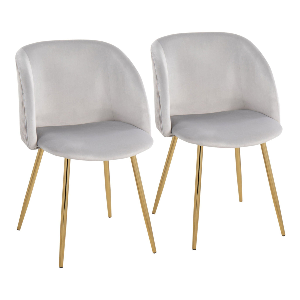 Pleated Waves Contemporary Chair Set of 2 with gray velvet upholstery and gold metal legs on Tampa Home & Garden Store