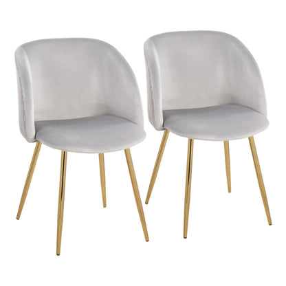 Pleated Waves Contemporary Chair Set of 2 with gray velvet upholstery and gold metal legs on Tampa Home & Garden Store