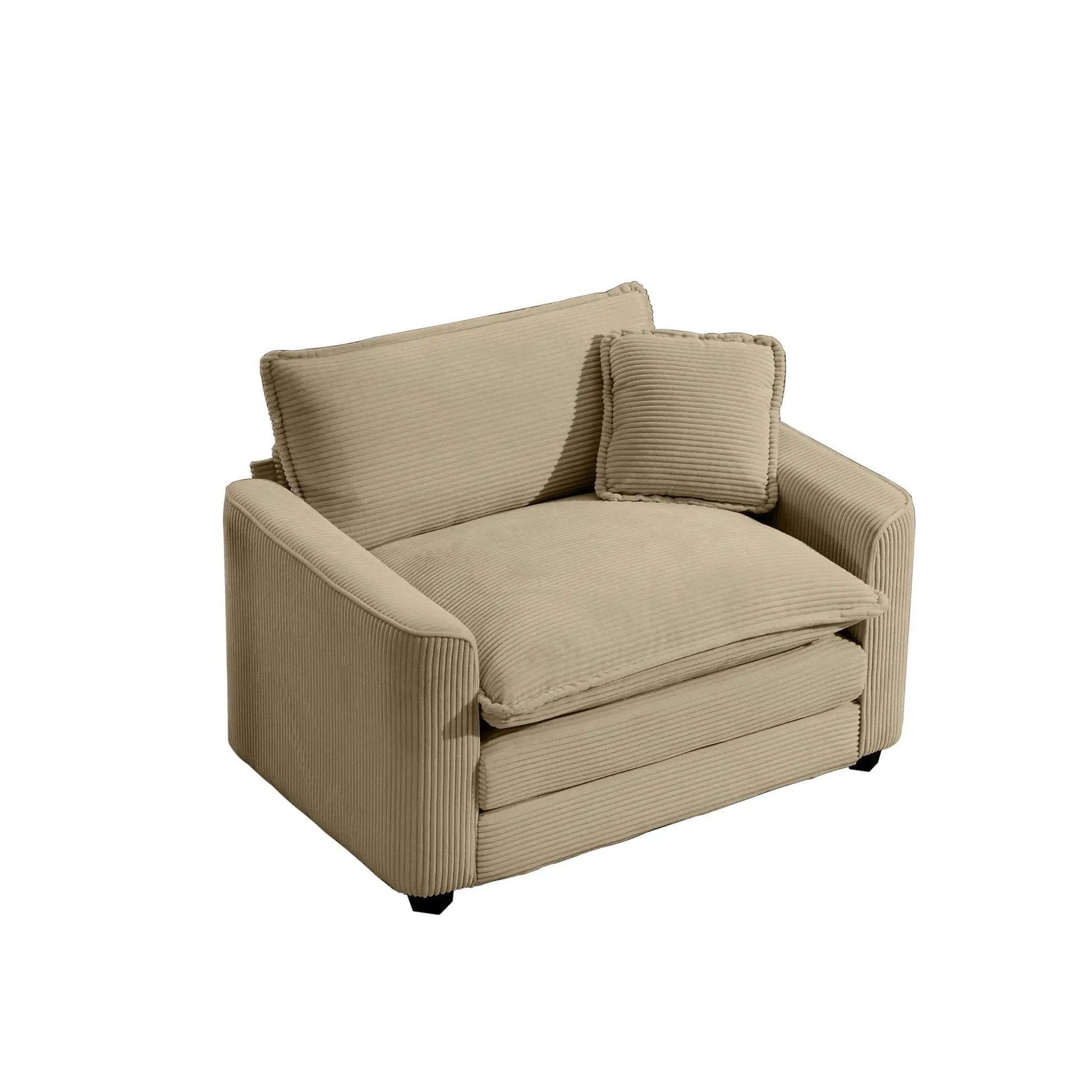 Modern Classic Fabric Arm Chair deep seat with pillow beige corduroy upholstery on Tampa Home & Garden Store