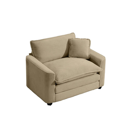 Modern Classic Fabric Arm Chair deep seat with pillow beige corduroy upholstery on Tampa Home & Garden Store