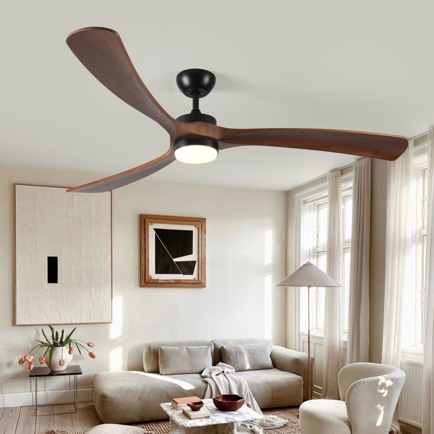 Solid Wood Ceiling Fan With Lights and Remote