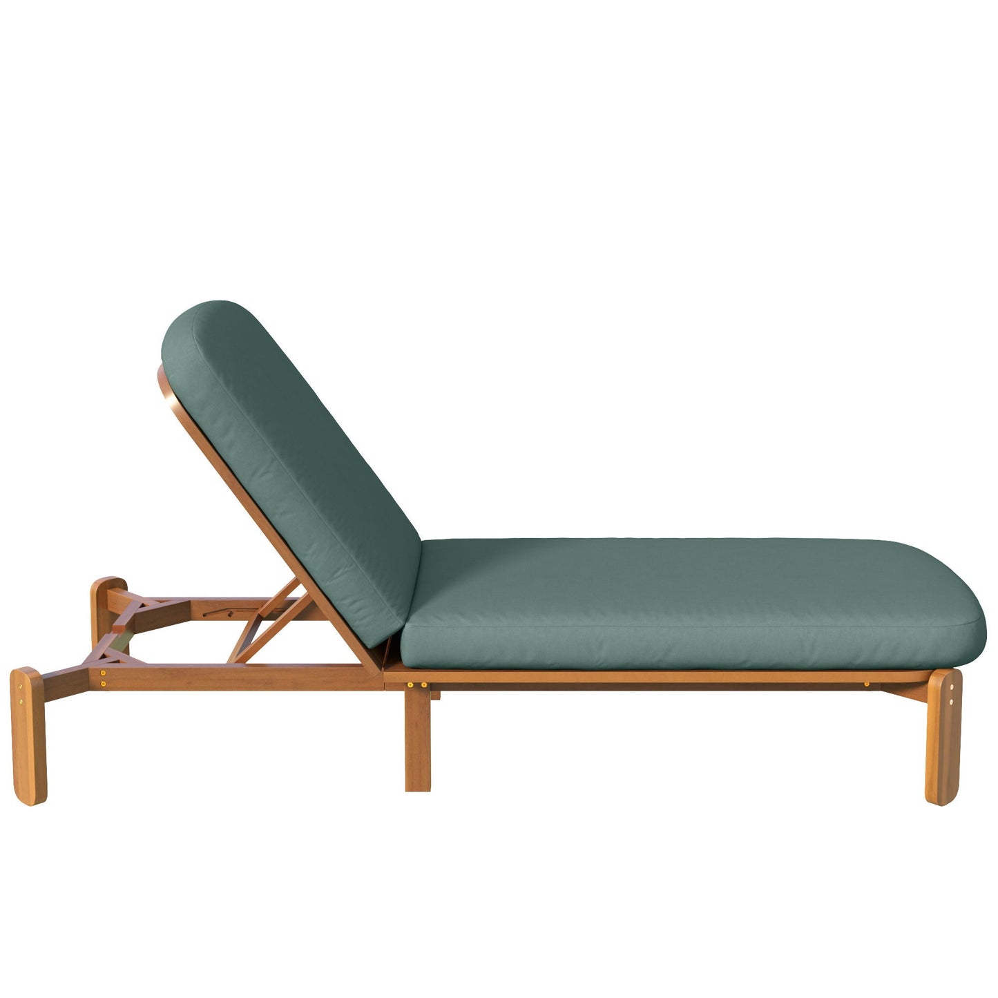 Outdoor chaise lounge with adjustable backrest in green cushion and wood frame HouseOfZazla on Tampa Home & Garden Store