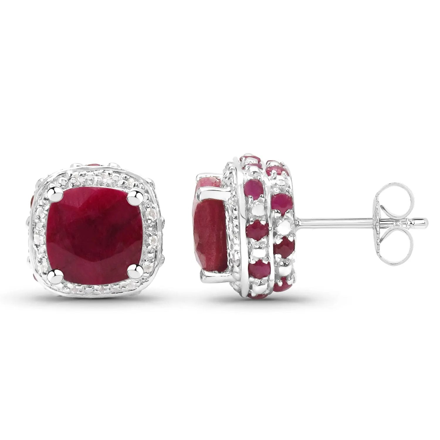 Earrings Bids.com .925 sterling silver dyed ruby centerpiece with white topaz halo pair on Tampa Home & Garden Store
