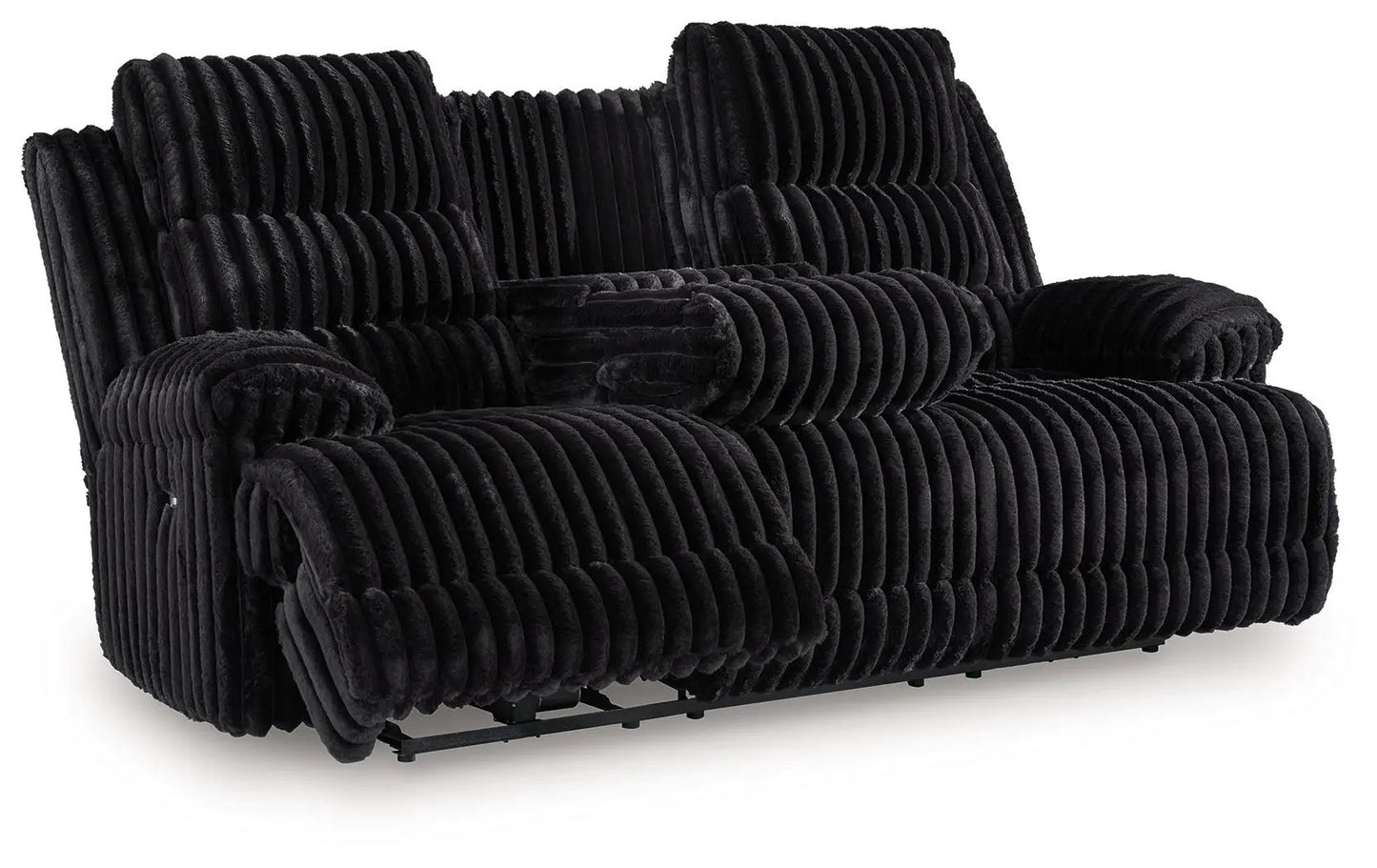 Rhine Falls reclining power sofa Onyx with ribbed black velvet upholstery on Tampa Home & Garden Store
