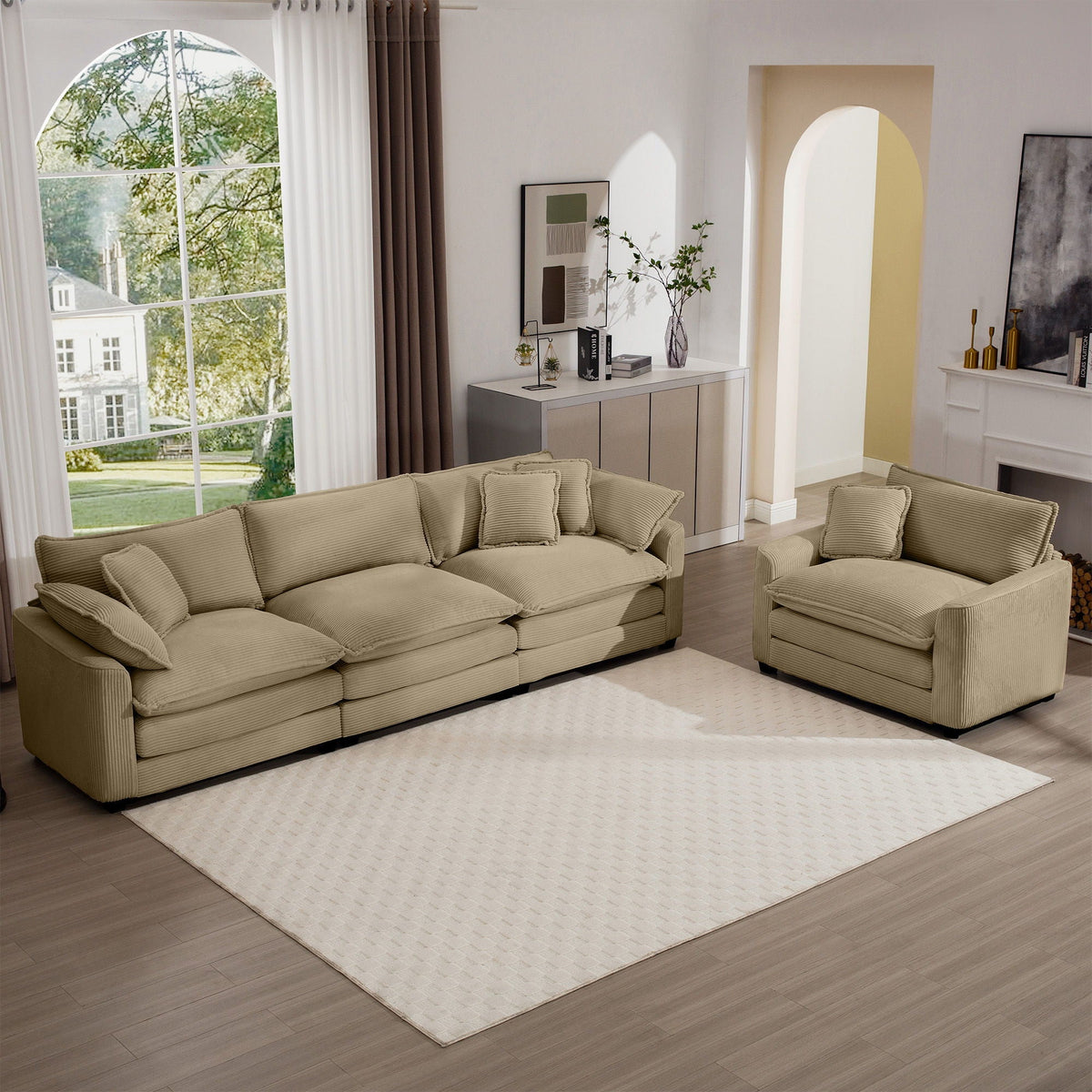 Elegant 3-piece beige sectional sofa with deep seats and modular design HouseOfZazla on Tampa Home & Garden Store