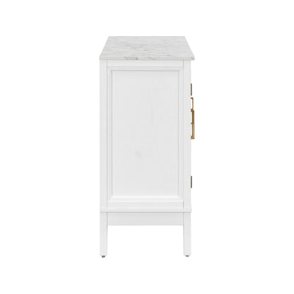 Storage cabinet 3-door white with marble top and paneled detailing on Tampa Home & Garden Store