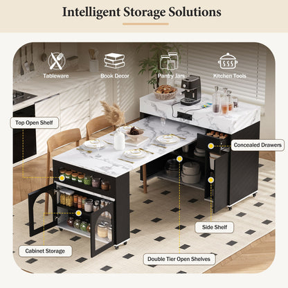 Extendable Table and Rolling Kitchen Island Cart