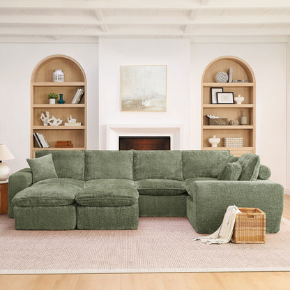 Sectional sofa with moveable ottoman in green fabric, 3-piece HouseOfZazla living room set on Tampa Home & Garden Store