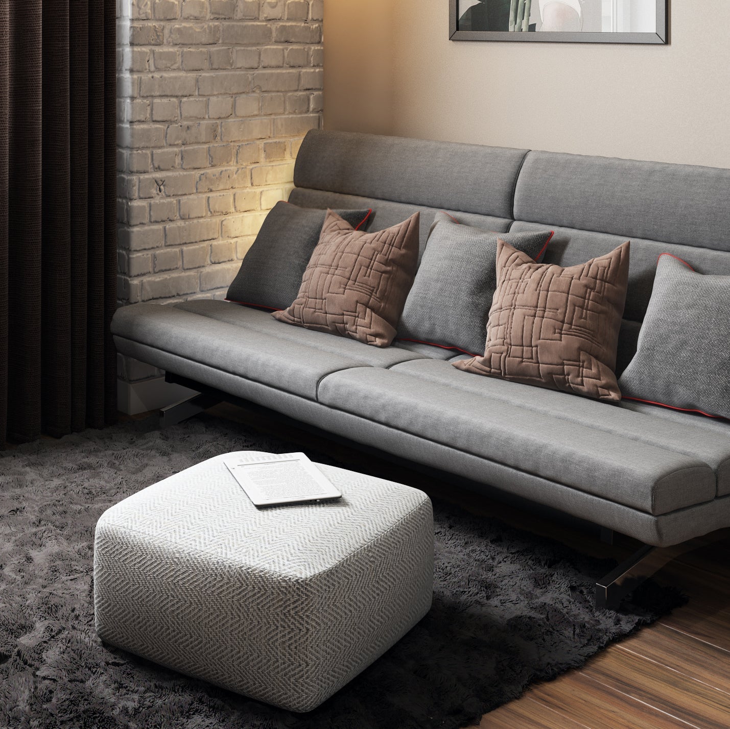 Nate Square Pouf Patterned Grey Melange, grey geometric textile accent pouf by HouseOfZazla on Tampa Home & Garden Store