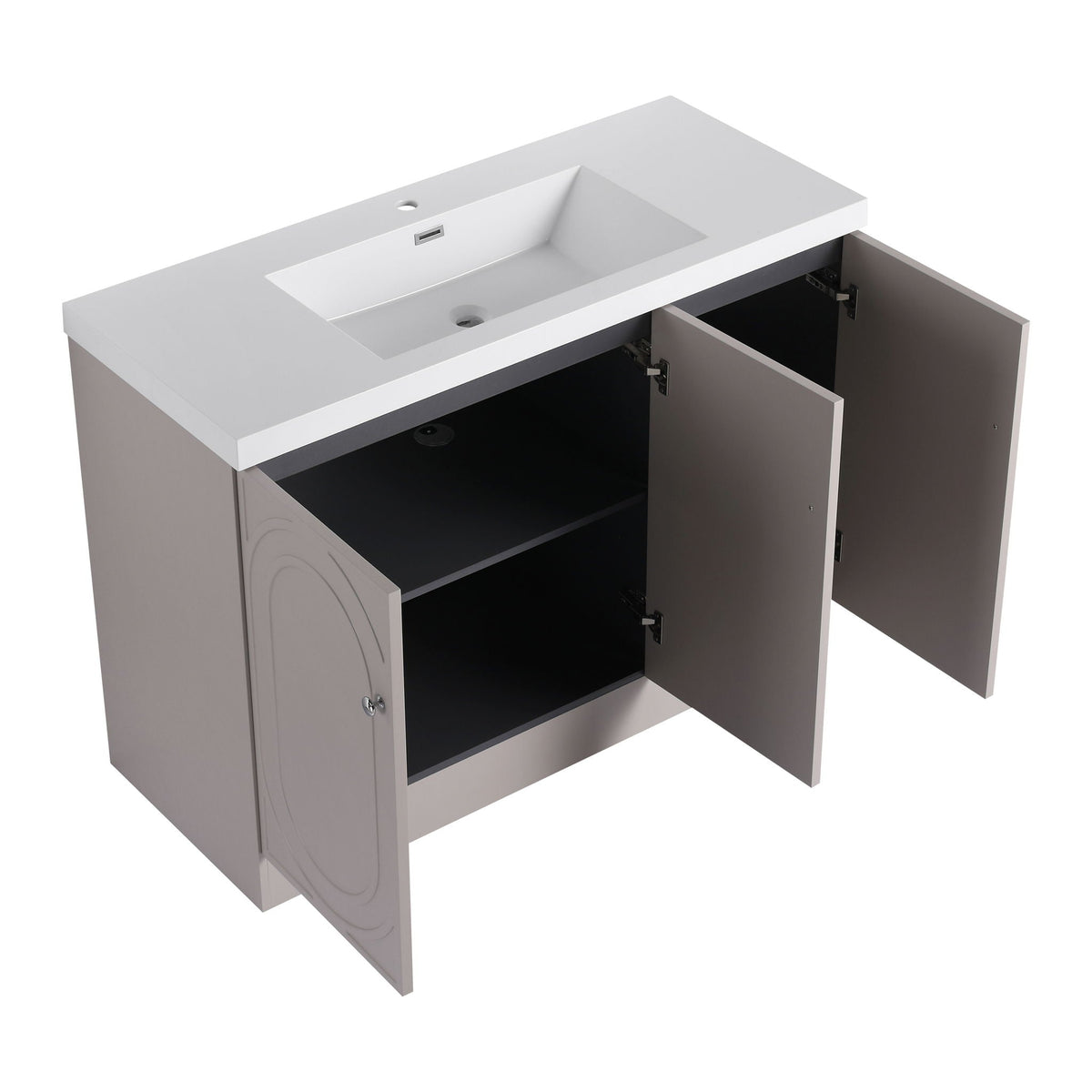 Freestanding vanity with resin sink on gray cabinet, HouseOfZazla vanities on Tampa Home & Garden Store