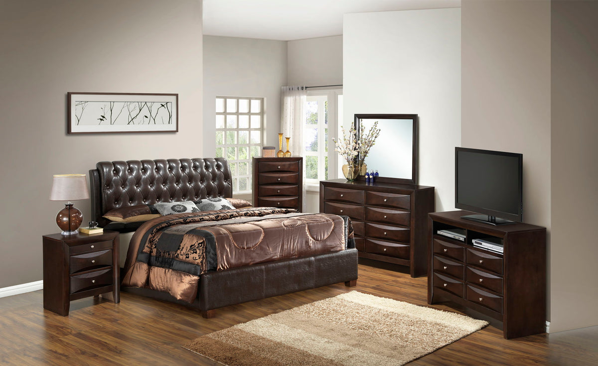 Tufted Upholstered Bed in dark brown leather with matching nightstands and dresser by HouseOfZazla on Tampa Home & Garden Store