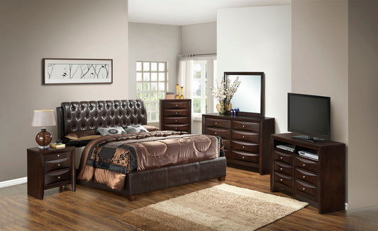 Tufted Upholstered Bed in dark brown leather with matching nightstands and dresser by HouseOfZazla on Tampa Home & Garden Store