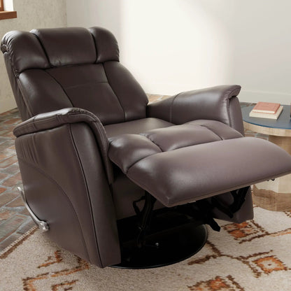 Bentley Swivel Glider Recliner in dark brown leather with manual headrest and footrest on Tampa Home & Garden Store