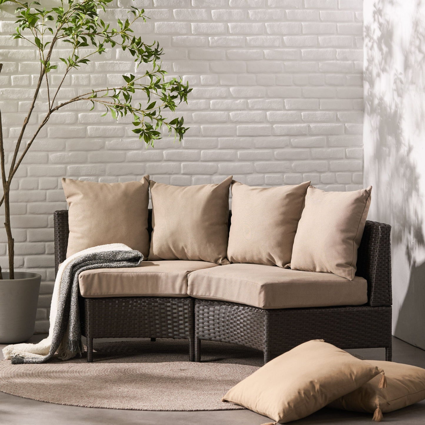 Pt Limon Modern Outdoor Single Sofa beige cushions on dark wicker frame on Tampa Home & Garden Store