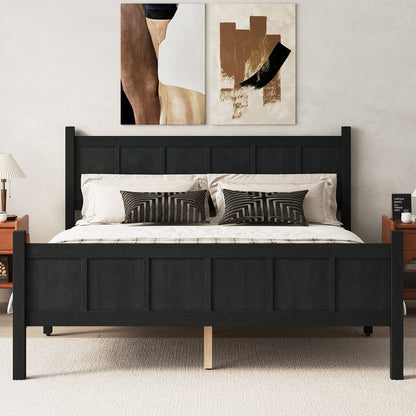 Queen Size Flat Panel Bed with Headboard & Footboard in black wood by HouseOfZazla on Tampa Home & Garden Store