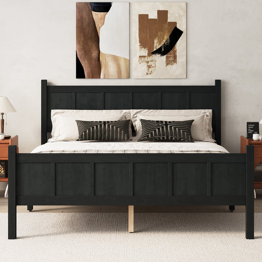 Queen Size Flat Panel Bed with Headboard & Footboard in black wood by HouseOfZazla on Tampa Home & Garden Store