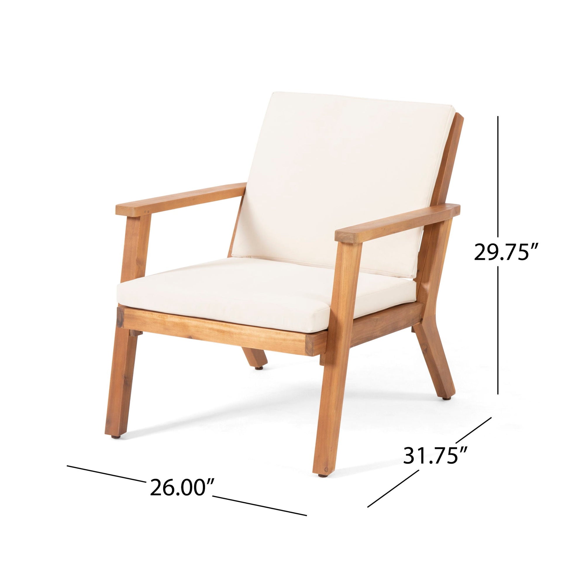 Outdoor Club Chair with Cushion by HouseOfZazla, wood frame with cream upholstery on Tampa Home & Garden Store