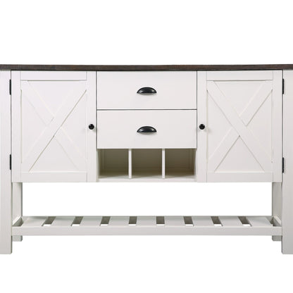 2 Drawer Server with Brown Wood Top, white base, cross-panel doors on Tampa Home & Garden Store