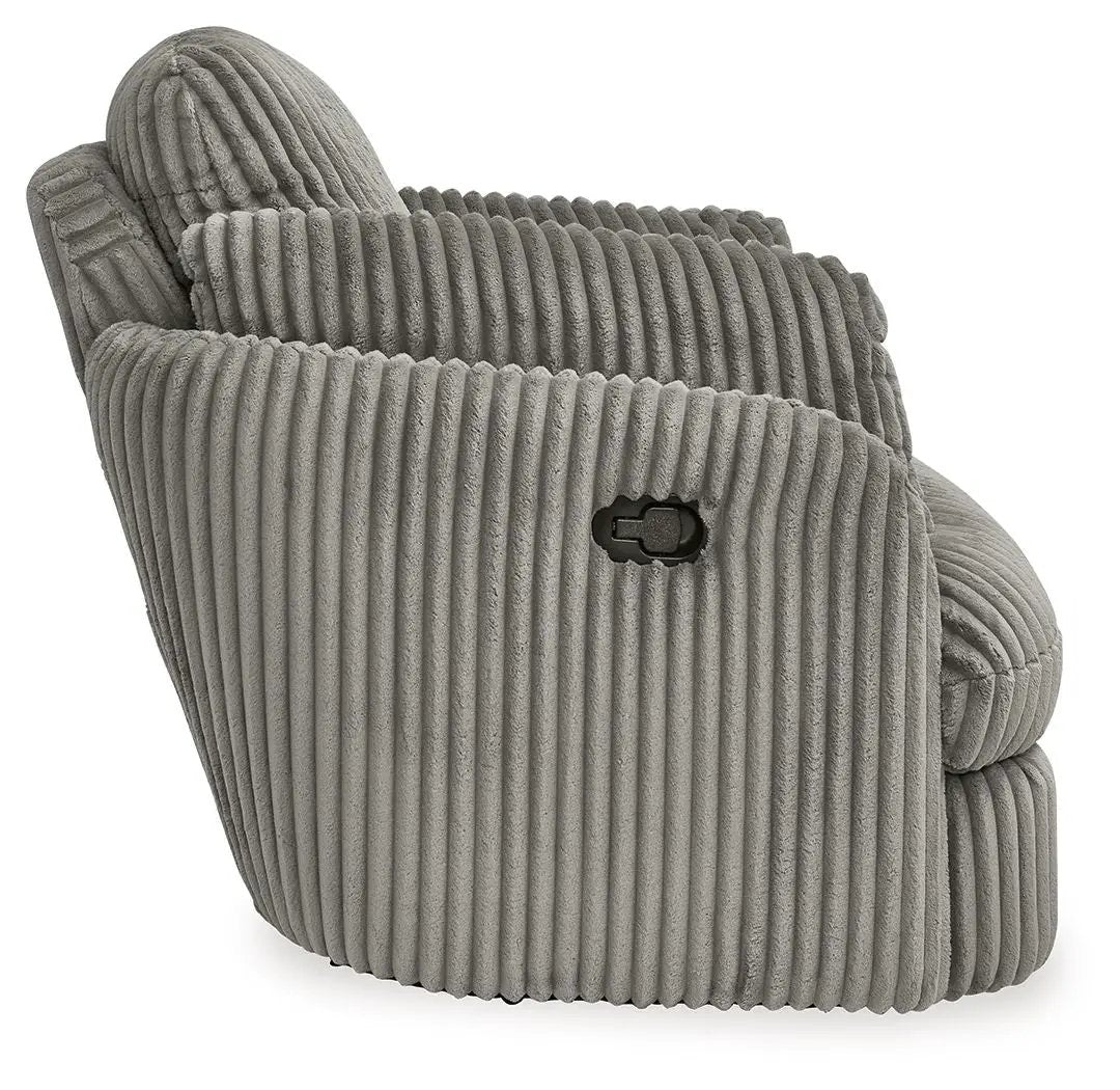 Tie-breaker swivel glider recliner in grey ribbed corduroy by Unique Piece Furniture on Tampa Home & Garden Store