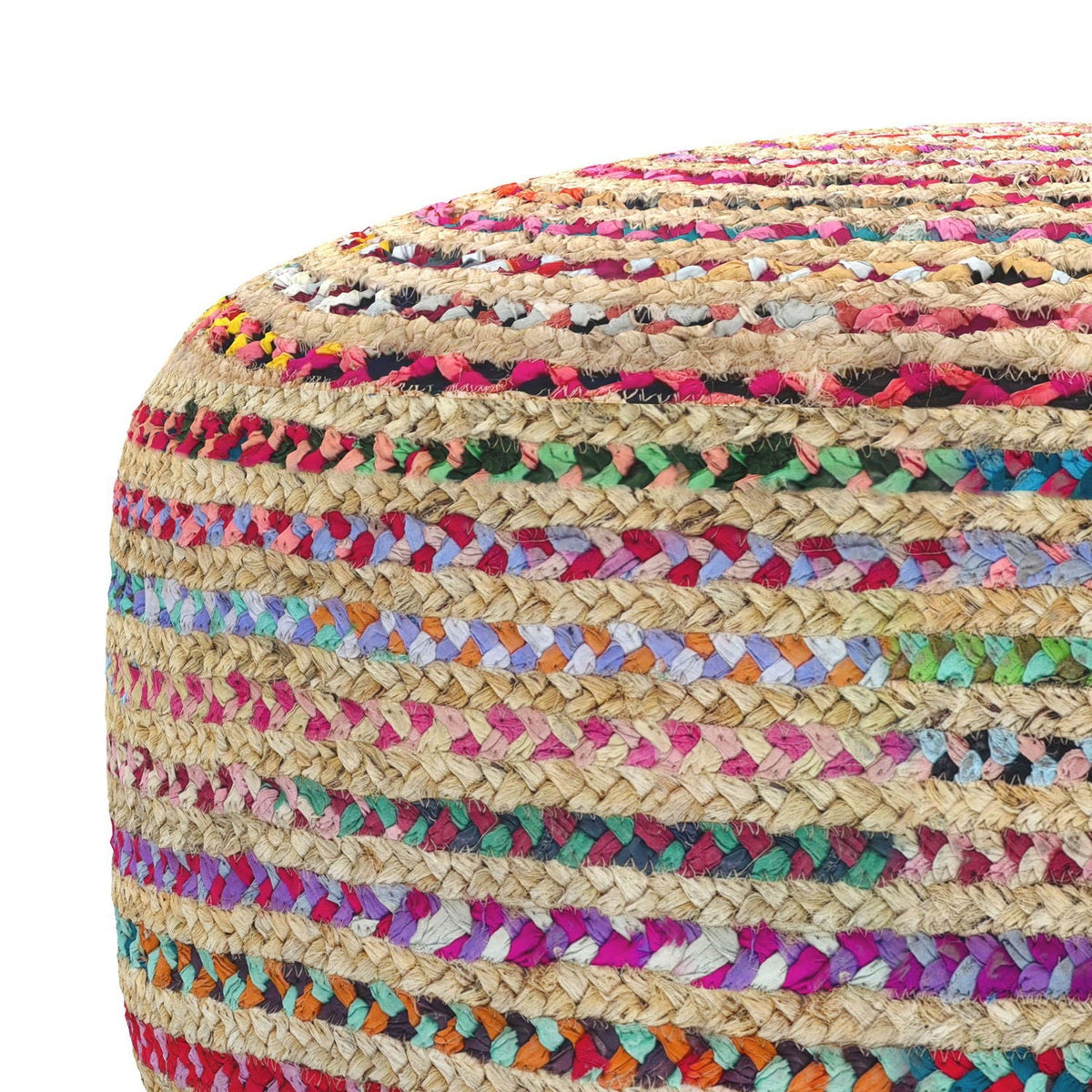 Large round pouf woven cotton and jute multicolor stripes HouseOfZazla accent pouf on Tampa Home & Garden Store