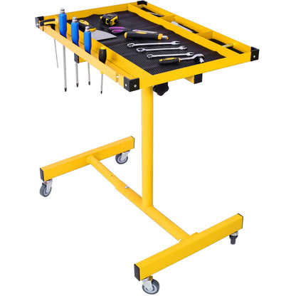 Adjustable Tear Down Work Table with Drawer, yellow steel work station on wheeled stand on Tampa Home & Garden Store