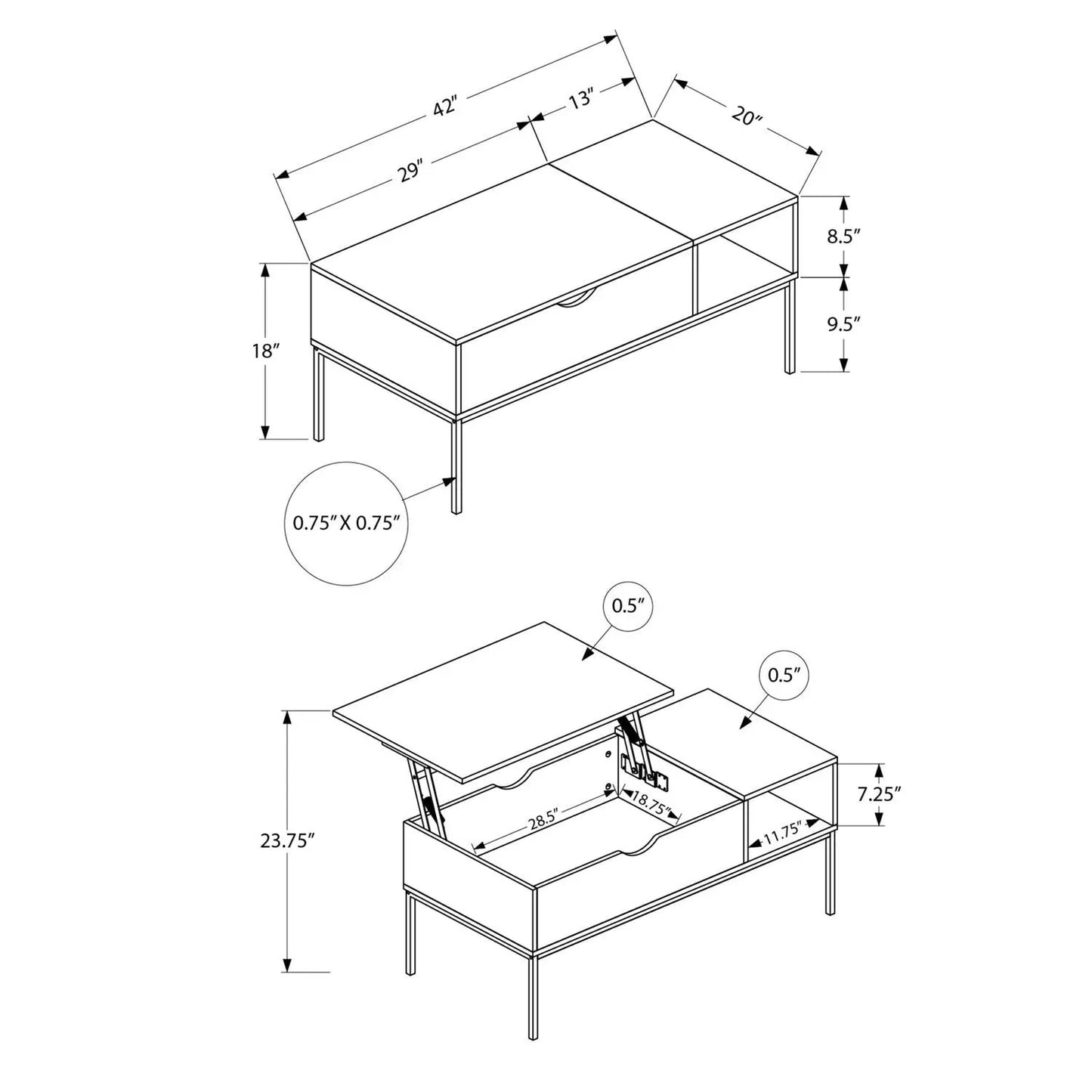 Rectangular lift-top coffee table with dual drawers and Contemporary Unique Piece Furniture on Tampa Home & Garden Store