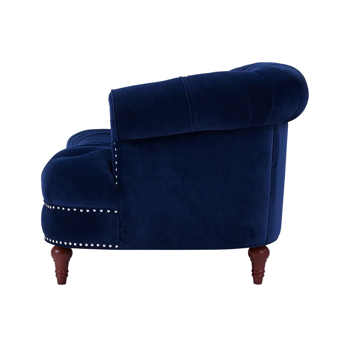 La Rosa Victorian Chesterfield Tufted Sofa navy velvet stationary sofa with nailhead trim on Tampa Home & Garden Store