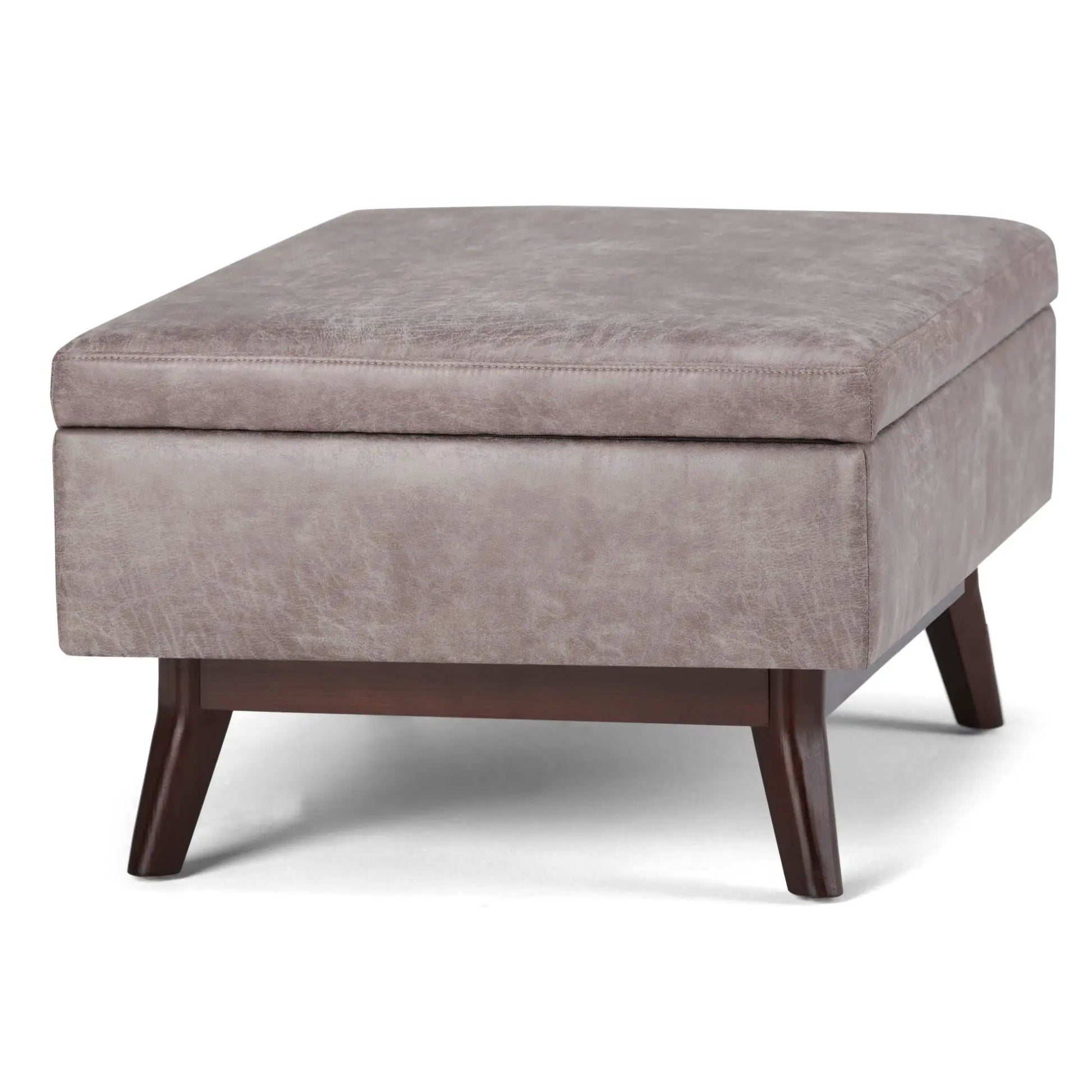 Owen Upholstered Rectangular Storage Ottoman in lavender-gray fabric with dark wooden legs on Tampa Home & Garden Store