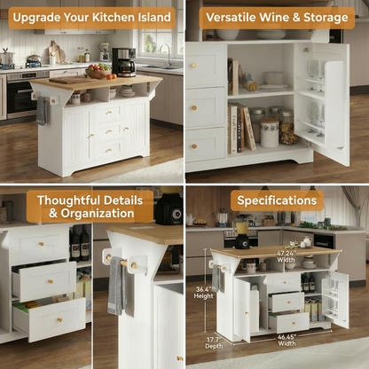 Large Kitchen Island with Drop Leaf and Wheels