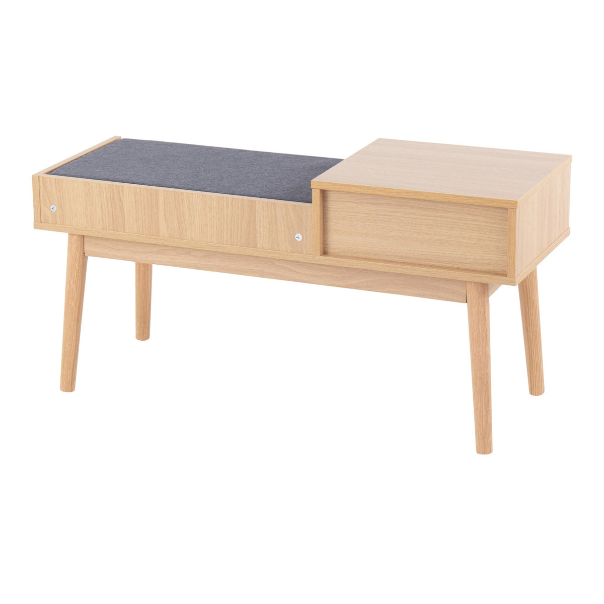 Upholstered bench with pull-out drawer in light wood, gray cushion HouseOfZazla on Tampa Home & Garden Store