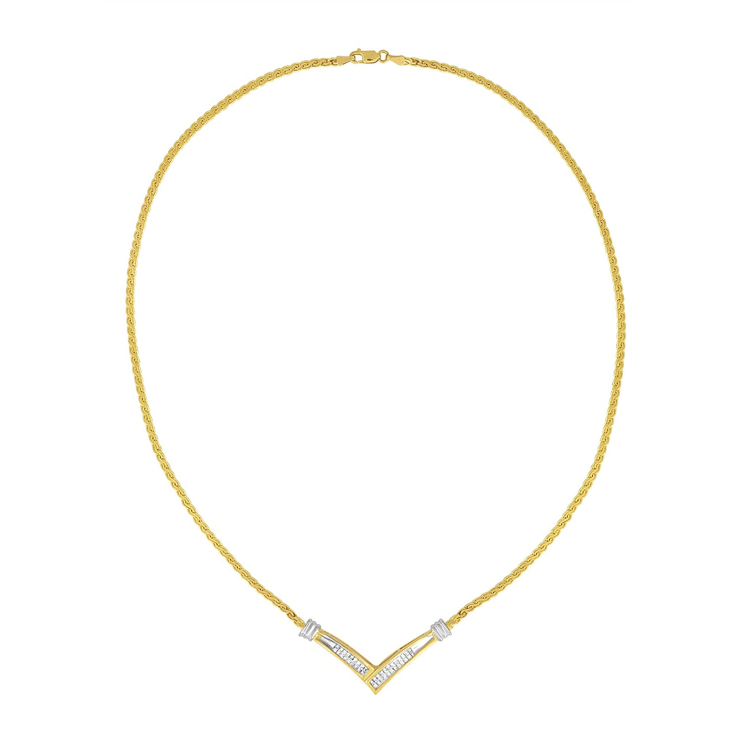 Bids.com 10K yellow-white gold 1/2 cttw diamond V necklace on 18-inch Franco chain on Tampa Home & Garden Store