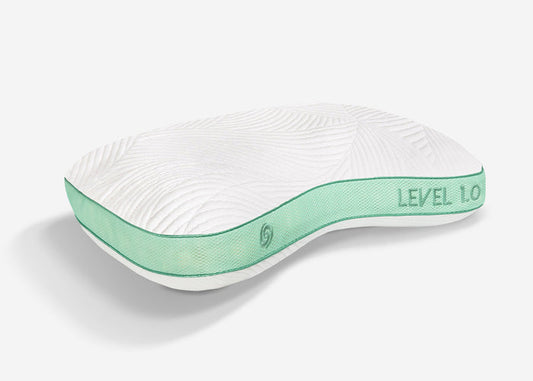 BedGear Level Cuddle Curve Pillow backrest with white quilted top and mint green side band on Tampa Home & Garden Store