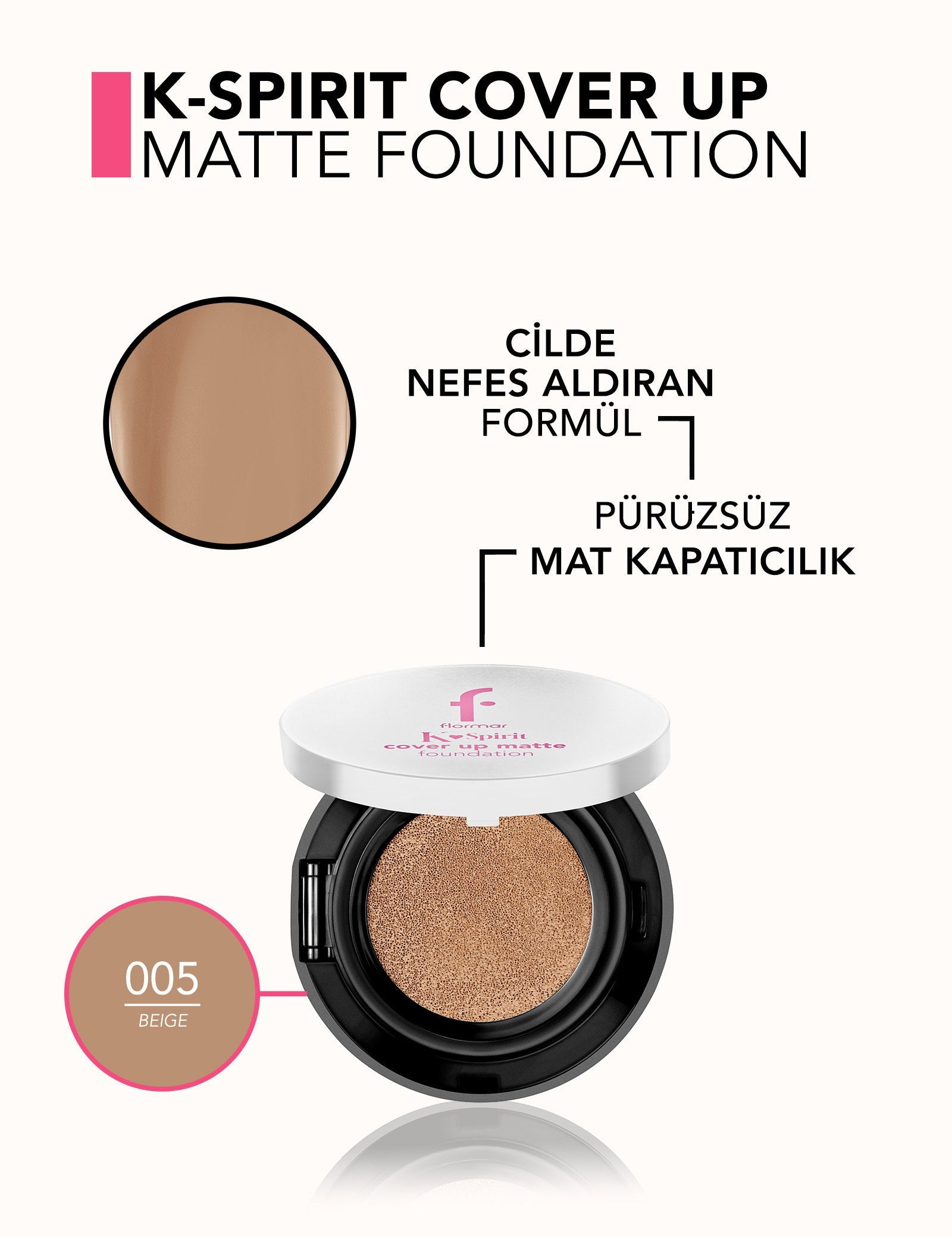 Flormar K-Spirit Cover Up Semi-Matte Cushion Foundation shade 005 Beige by Beauty Care Bag on Tampa Home & Garden Store