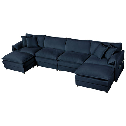Navy deep-seat modular sectional sofa with ottoman by HouseOfZazla, stationary sectional on Tampa Home & Garden Store