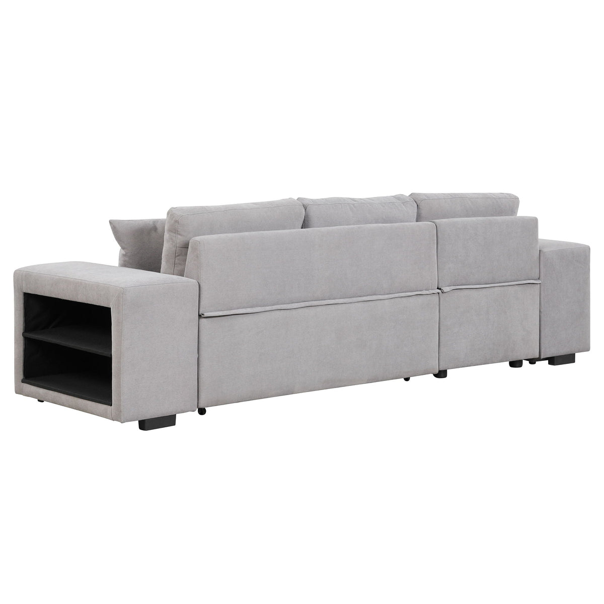 Modern L-shaped sleeper sectional couch in light gray fabric with a storage chaise on Tampa Home & Garden Store