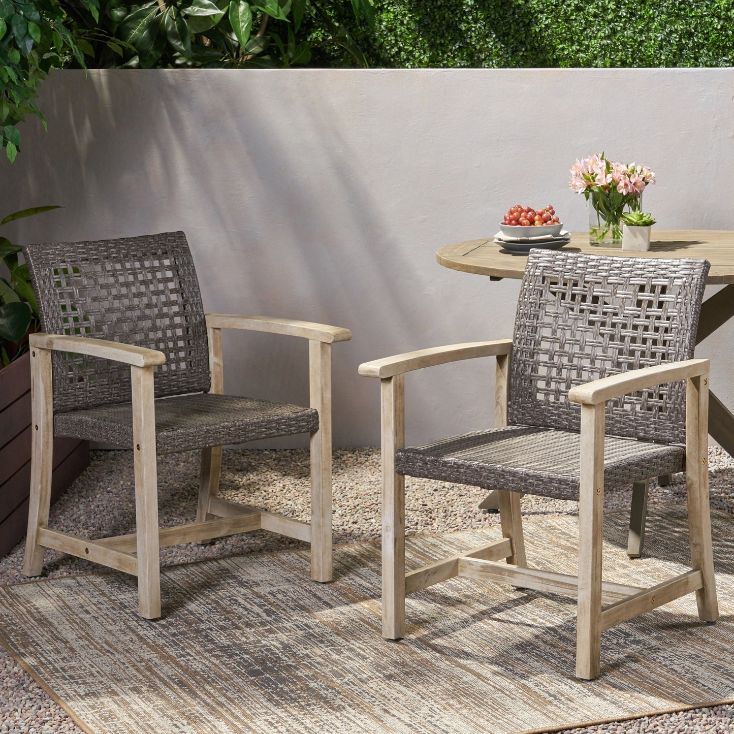 Outdoor Dining Chairs set of 2, acacia wood frame with woven wicker seats by HouseOfZazla on Tampa Home & Garden Store