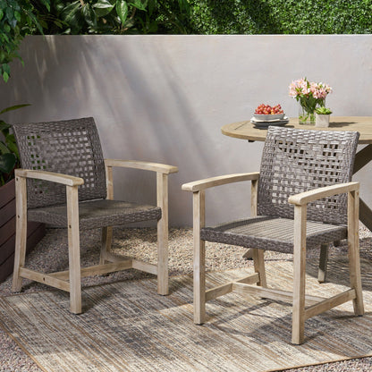 Outdoor Dining Chairs set of 2, acacia wood frame with woven wicker seats by HouseOfZazla on Tampa Home & Garden Store