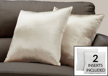 Cream satin square throw pillows with inserts included, set of 2 on Tampa Home & Garden Store